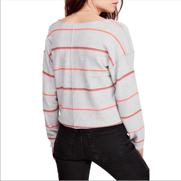 FREE PEOPLE MAKE YOU MINE GRAY STRIPED SWEATER MED - Picture 2 of 8